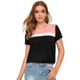 Peach polyester knitting western wear t-shirt for women, solid pattern